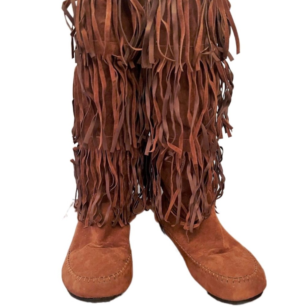 Rouge Chestnut Moccasin Fringe Boots New without Box Size 7